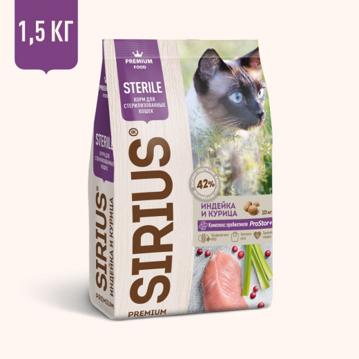 Turkey and Chicken dry complete food for sterilized cats 